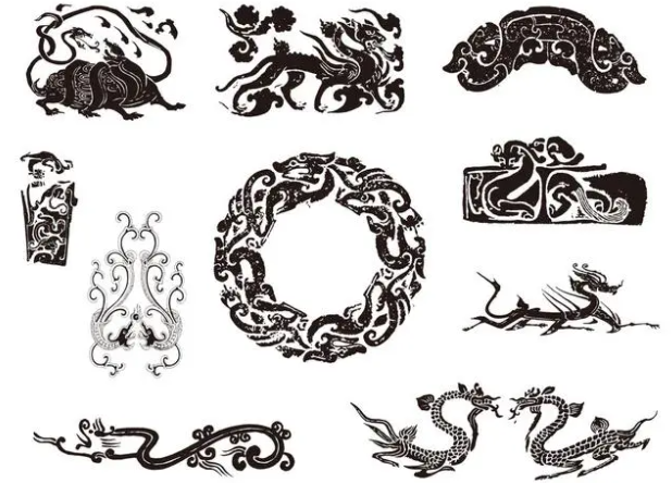 牡丹龙纹和凤纹的中式图案